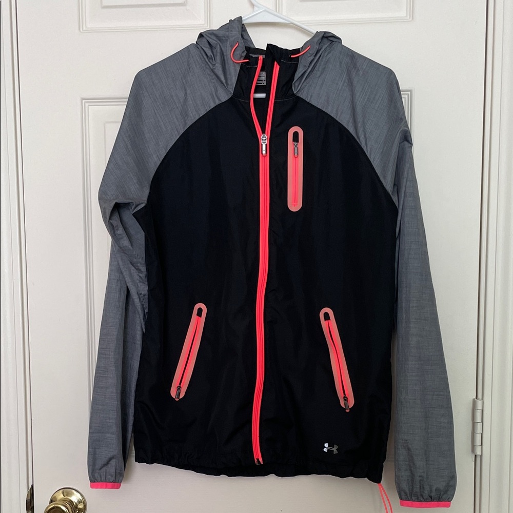 Under Armour Black and Gray Hoodie with Neon Pink Highlights